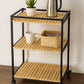 Bamboo Storage Trolley with Three Open Shelves and Rolling Wheels