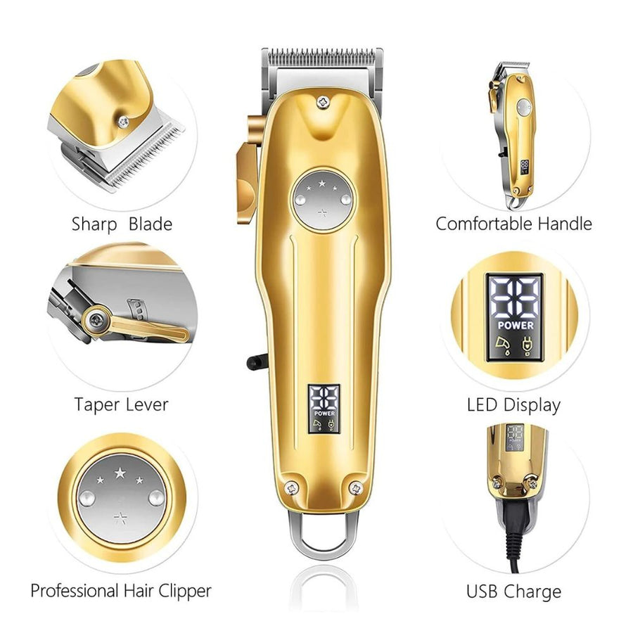 Professional Hair Clippers Cordless Set for Men Gold
