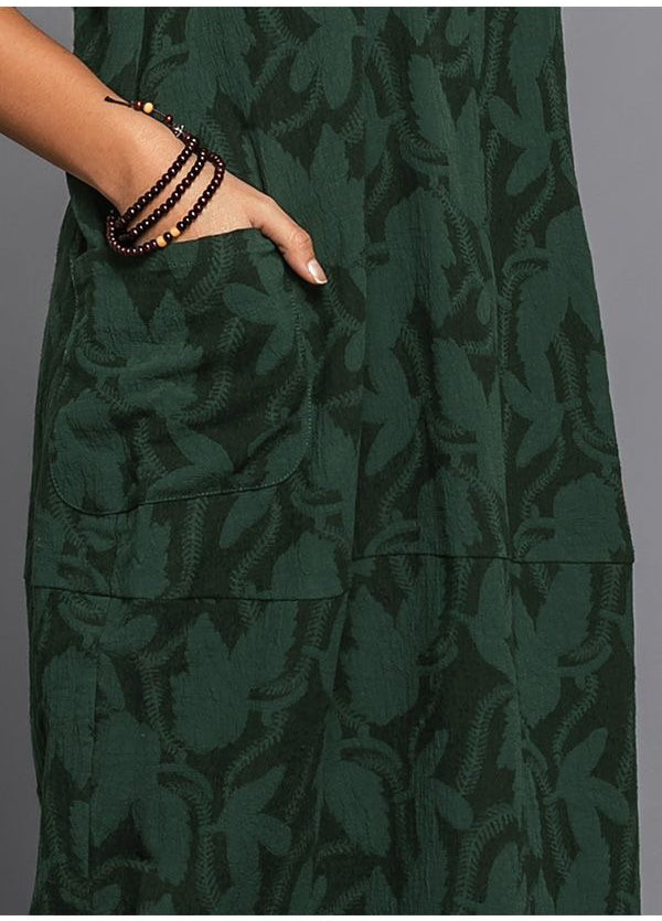 Floral Midi Dress with Long Sleeves and Side Pockets