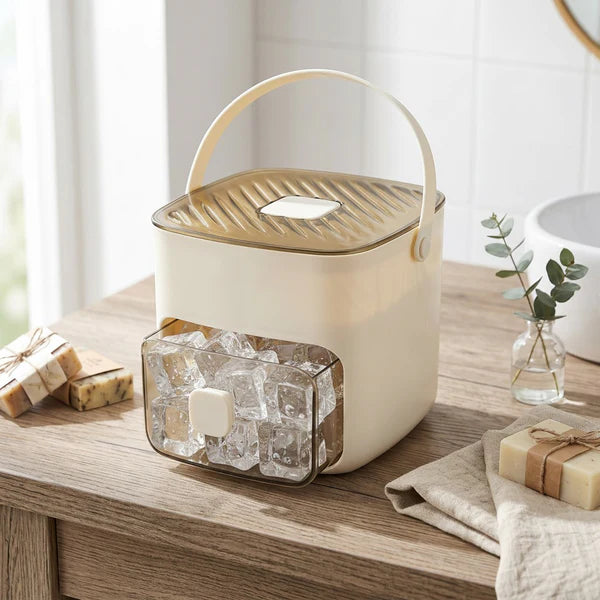 Press Action Ice Maker with Airtight Lid and Ice Tongs, 48 Cube  Capacity