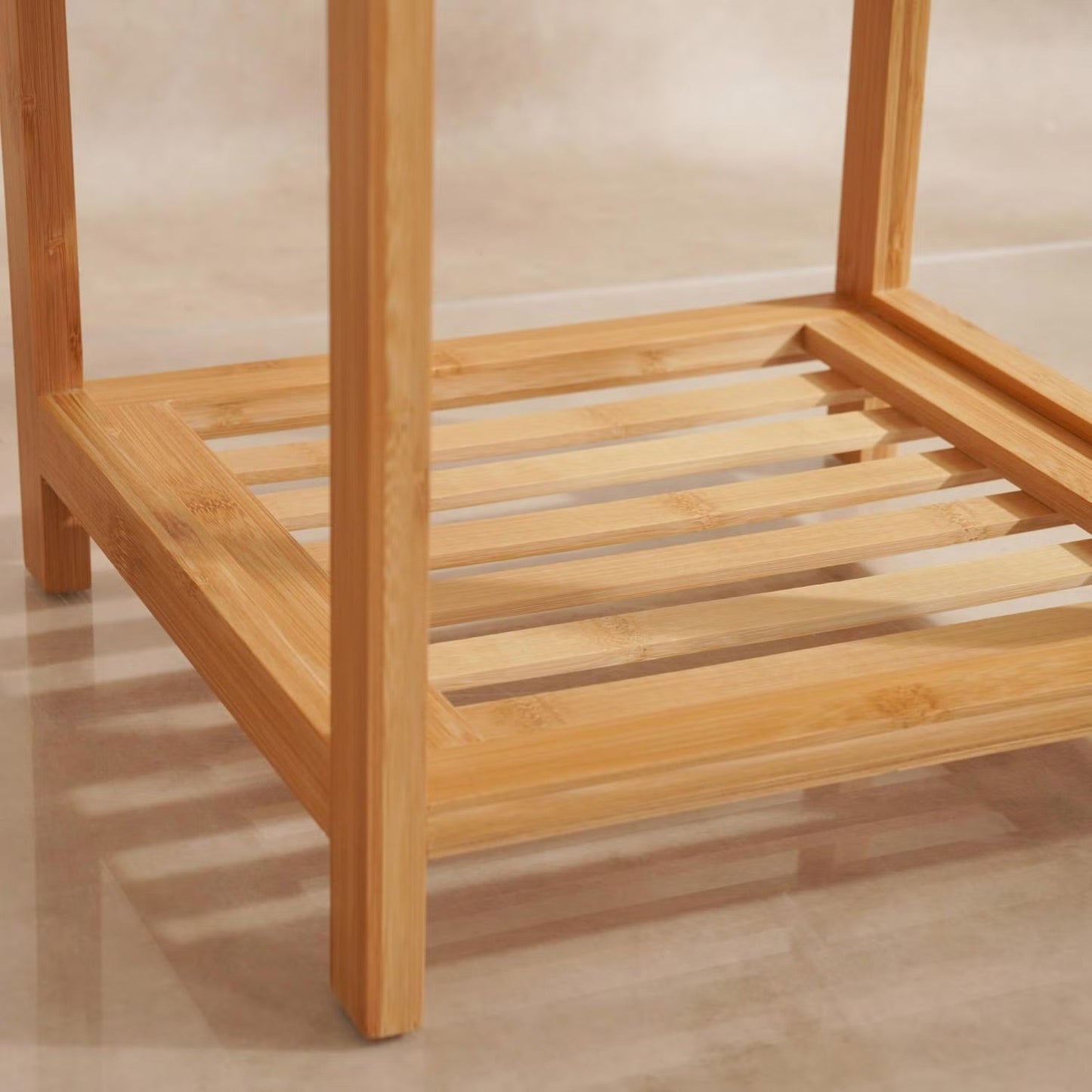 Bamboo Bath Rack with Three Open Shelves and Natural Wood Finish
