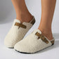Womens Teddy Mule Slippers with Adjustable Buckle and Supportive Sole
