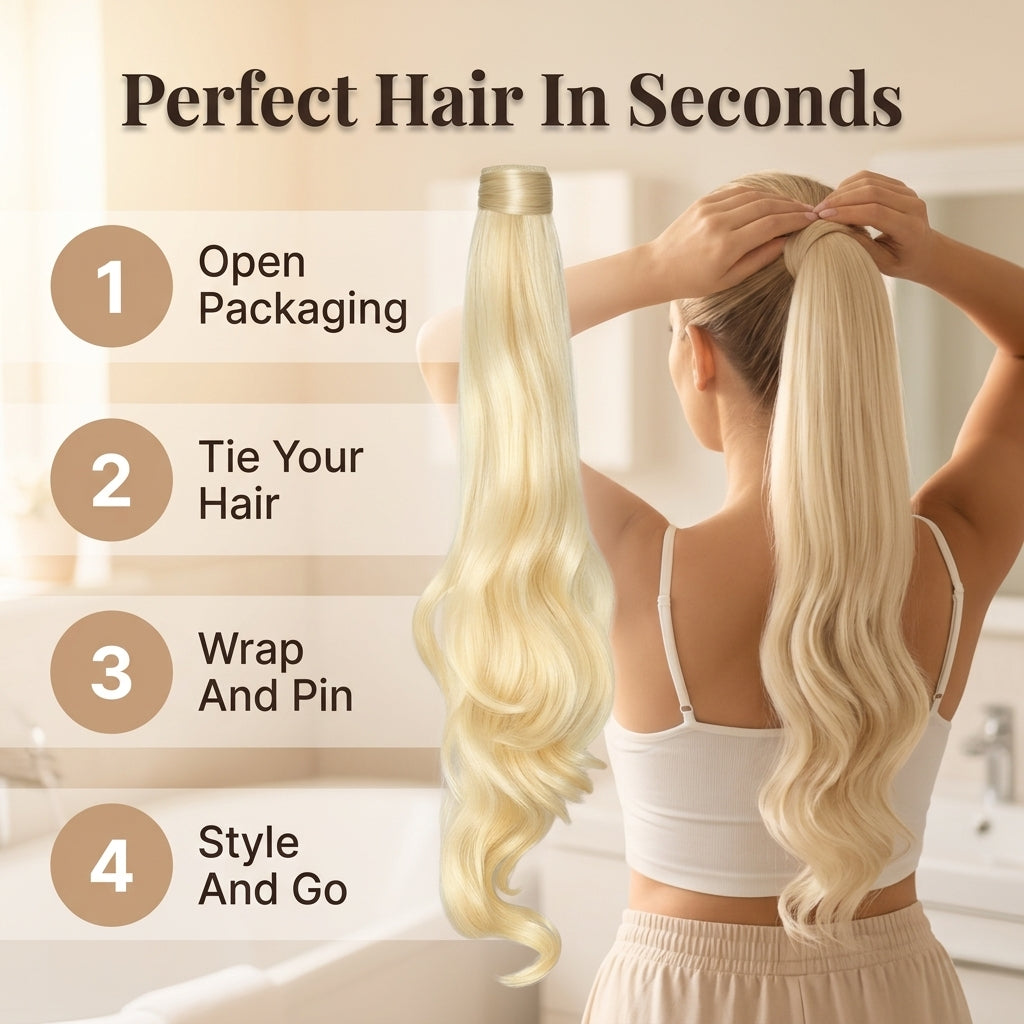 Ponytail Extension with Clip Attachment and Invisible Hairpins, Storage Bag Included