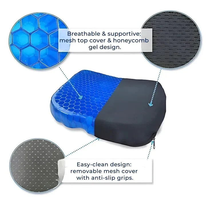 Gel Seat Cushion with Honeycomb Structure and Tailbone Support for Office Chairs, Cars, Wheelchairs