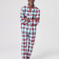 Woven Plaid Pajama Set with Button Front Top and Drawstring Pants, Side Pockets
