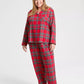 Plaid Flannel Pajama Set with Button Front Top and Elastic Waistband Pants