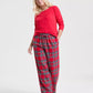 Plaid Pajama Set with Long Sleeve Crewneck Top and Drawstring Pants, Hip Pockets