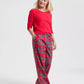 Plaid Pajama Set with Long Sleeve Crewneck Top and Drawstring Pants, Hip Pockets