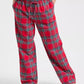 Plaid Pajama Set with Long Sleeve Crewneck Top and Drawstring Pants, Hip Pockets