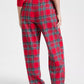 Plaid Pajama Set with Long Sleeve Crewneck Top and Drawstring Pants, Hip Pockets