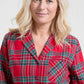 Flannel Pajama Set with Button Front and Notched Collar, Plaid Pattern