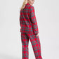 Flannel Pajama Set with Button Front and Notched Collar, Plaid Pattern