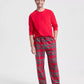 Cotton Flannel Pajama Set with Plaid Pattern and Pockets, Elastic Drawstring Waist