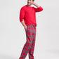 Cotton Flannel Pajama Set with Plaid Pattern and Pockets, Elastic Drawstring Waist