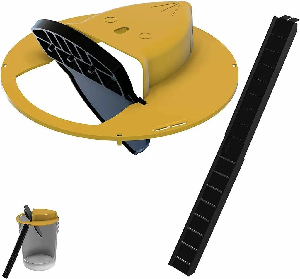 Bucket Mouse Trap with Counterweighted Plank and Two-Part Ramp, Enclos