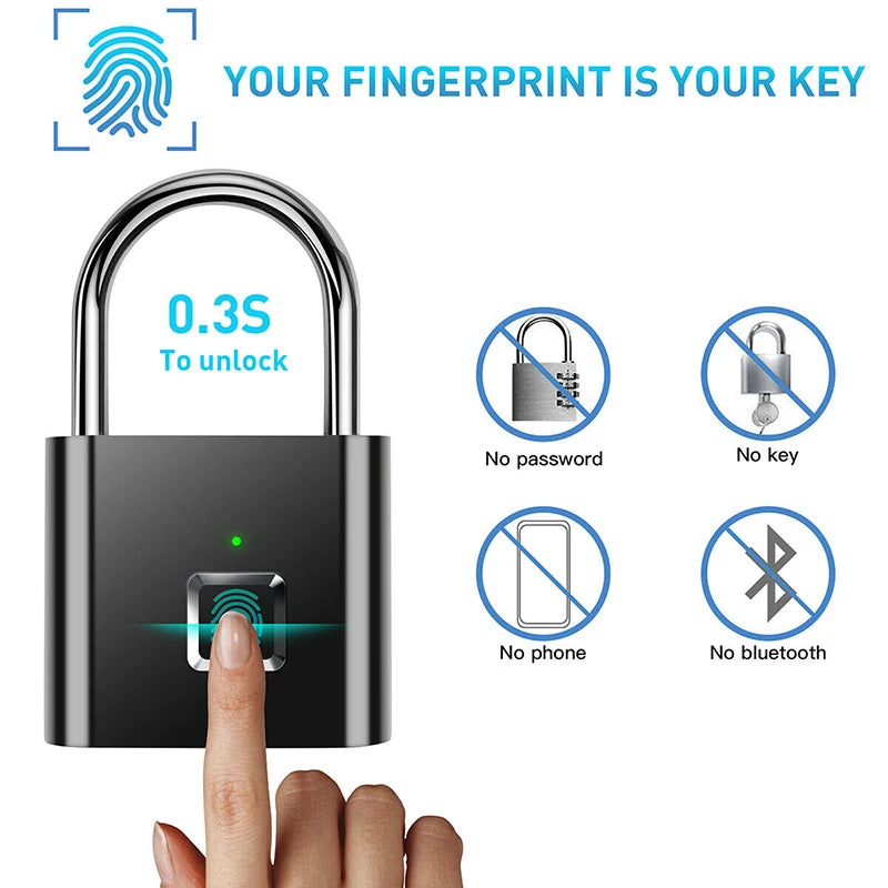 Fingerprint Padlock with App Control and 10-Print Storage, 6-Month Battery