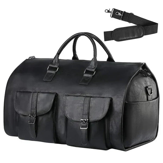 Convertible Travel Duffle Bag with Garment Buckles and Shoe Compartment, Telescoping Handle