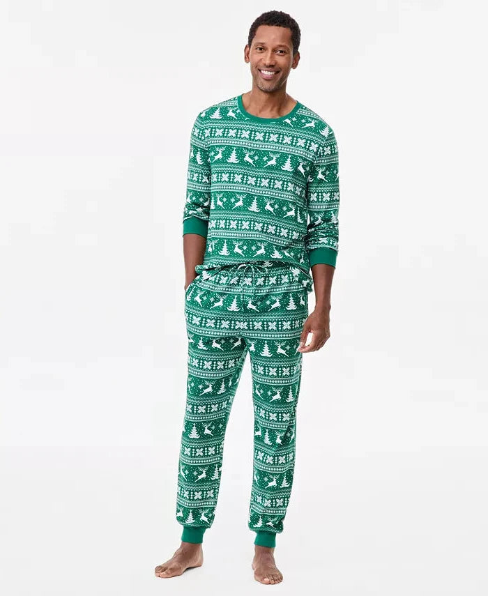 Cotton Pajama Set with Long Sleeves and Drawstring Waist, Printed Design