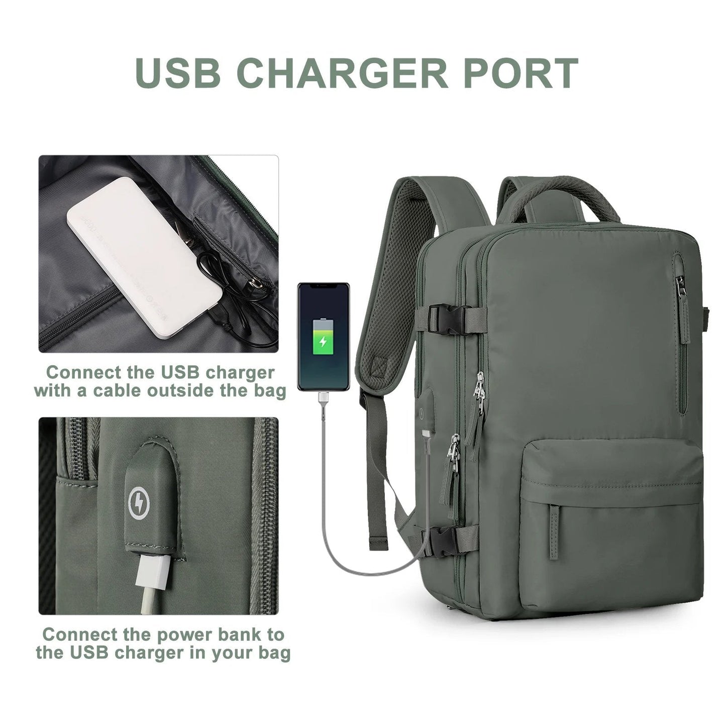 Travel Backpack 35L with USB Charging Port and Laptop Sleeves, Wet Storage, Shoe Compartment