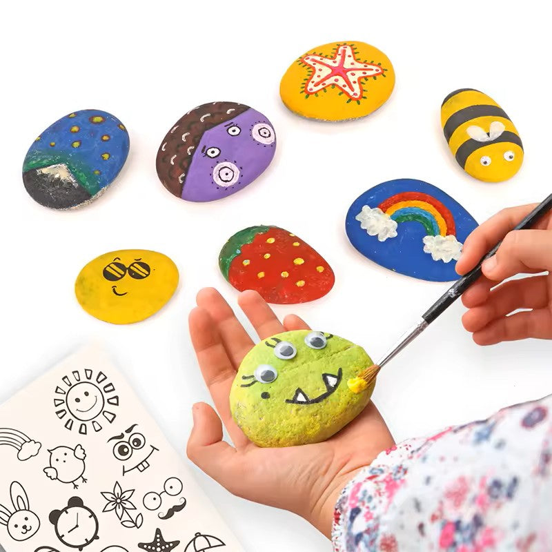 Stone Painting Set with River Stones and Acrylic Paints for Kids Ages 4-12