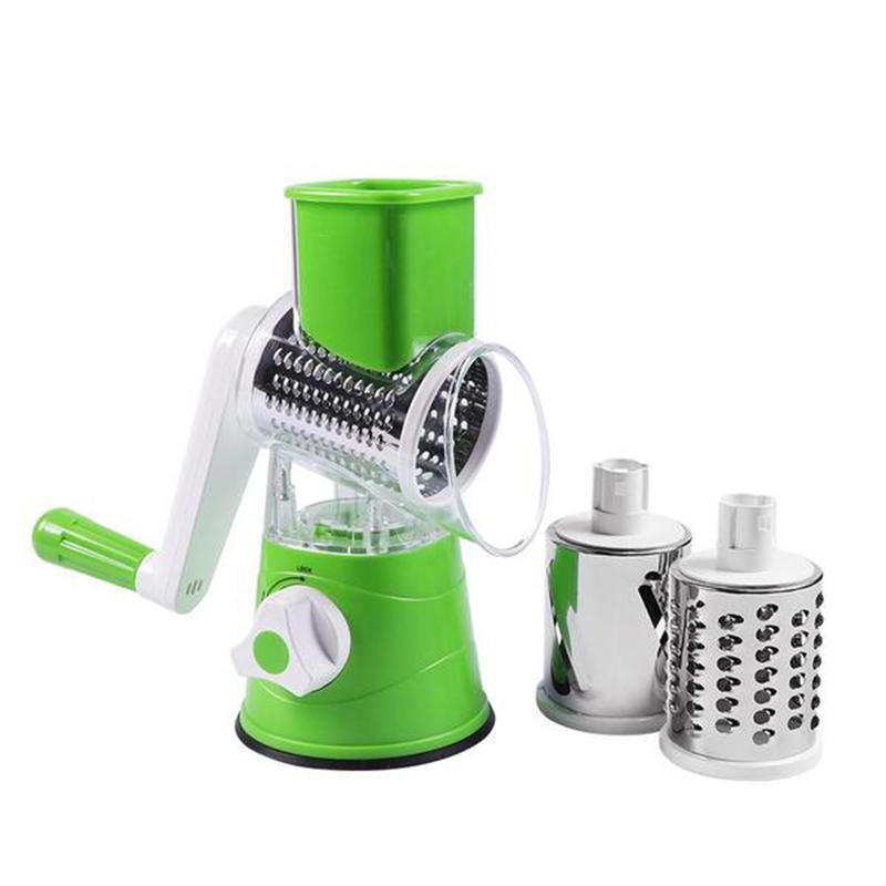 Rotary Vegetable Grater with Three Interchangeable Blades and Suction Base