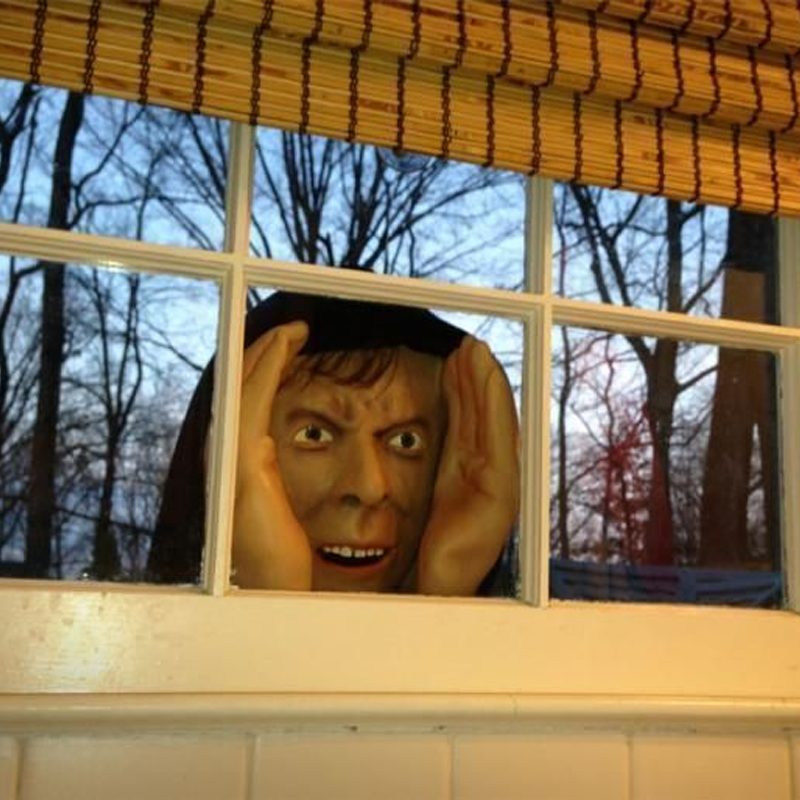 Scary Window Peeper Figure with Suction Cup Mounting and Realistic Latex Face