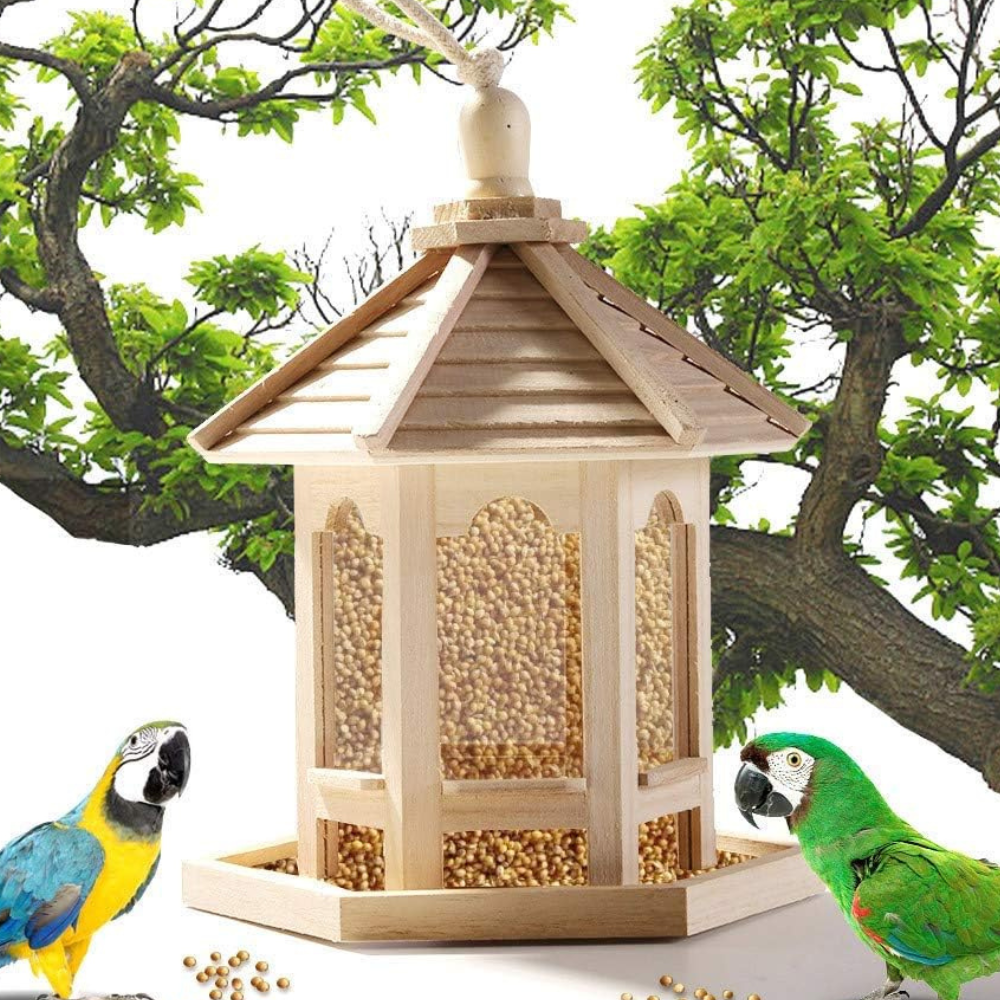 Wooden Bird Feeder with Transparent Acrylic Panel and Protective  Roof