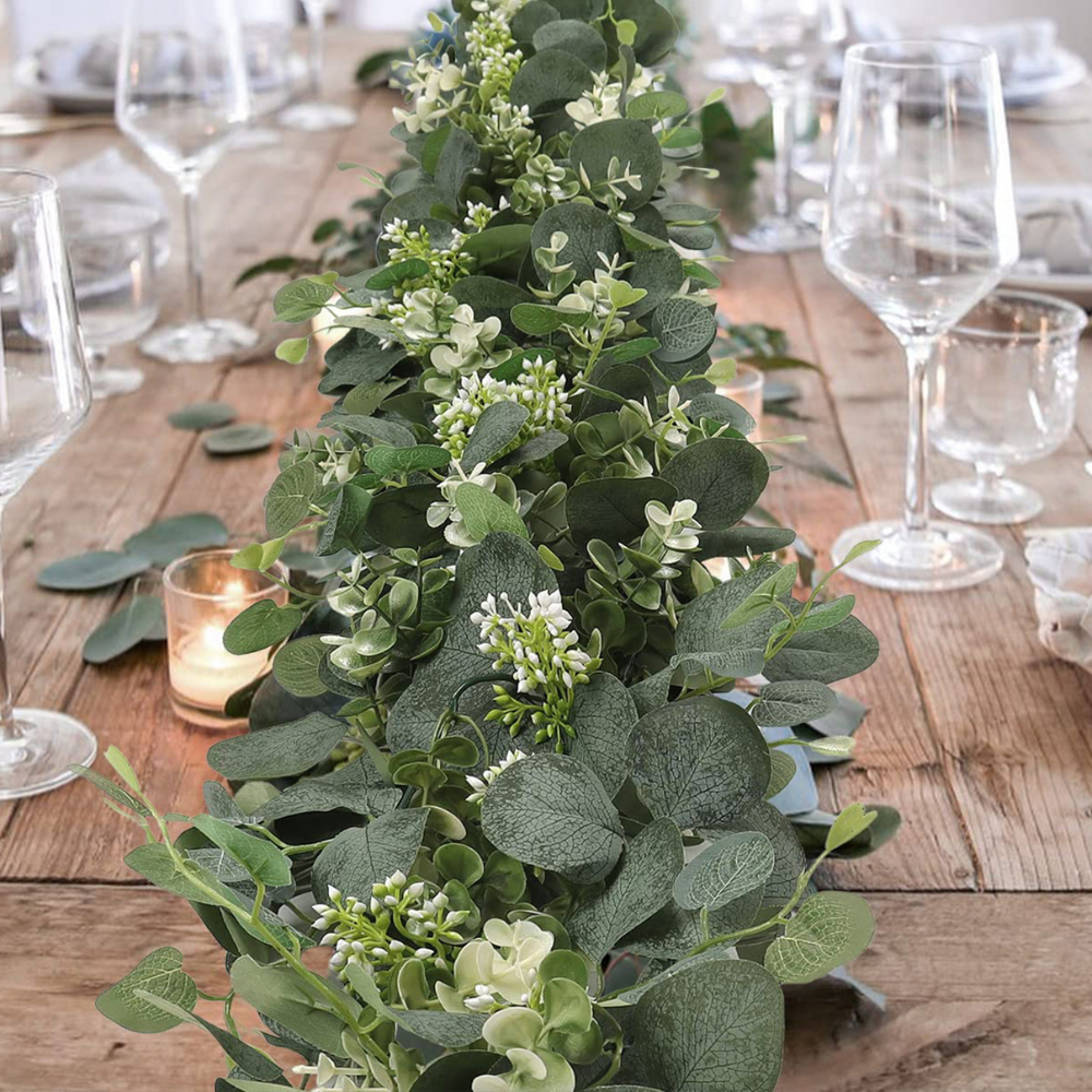 Faux Eucalyptus Garland with Silk Leaves and Flexible Stems, 70.8 Inches