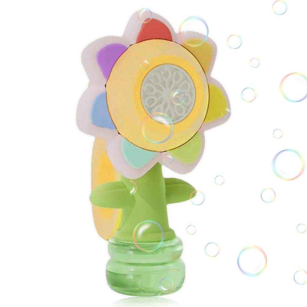 Handheld Bubble Machine with Rotating Flower Head and Seven Color Lights