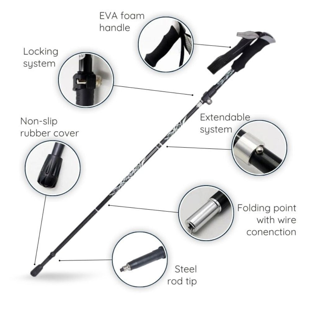 Folding Trekking Stick with Alloy Steel Shaft and Textured Grip Handle