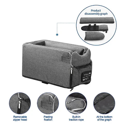sjbackyard Pet Armrest Safety Seat, Car Seat Travel Bag for Small Dogs and Cats