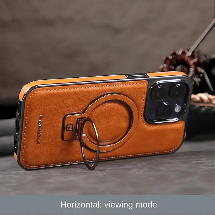 Textured iPhone Case with Foldable Kickstand and Magnetic Ring Alignment