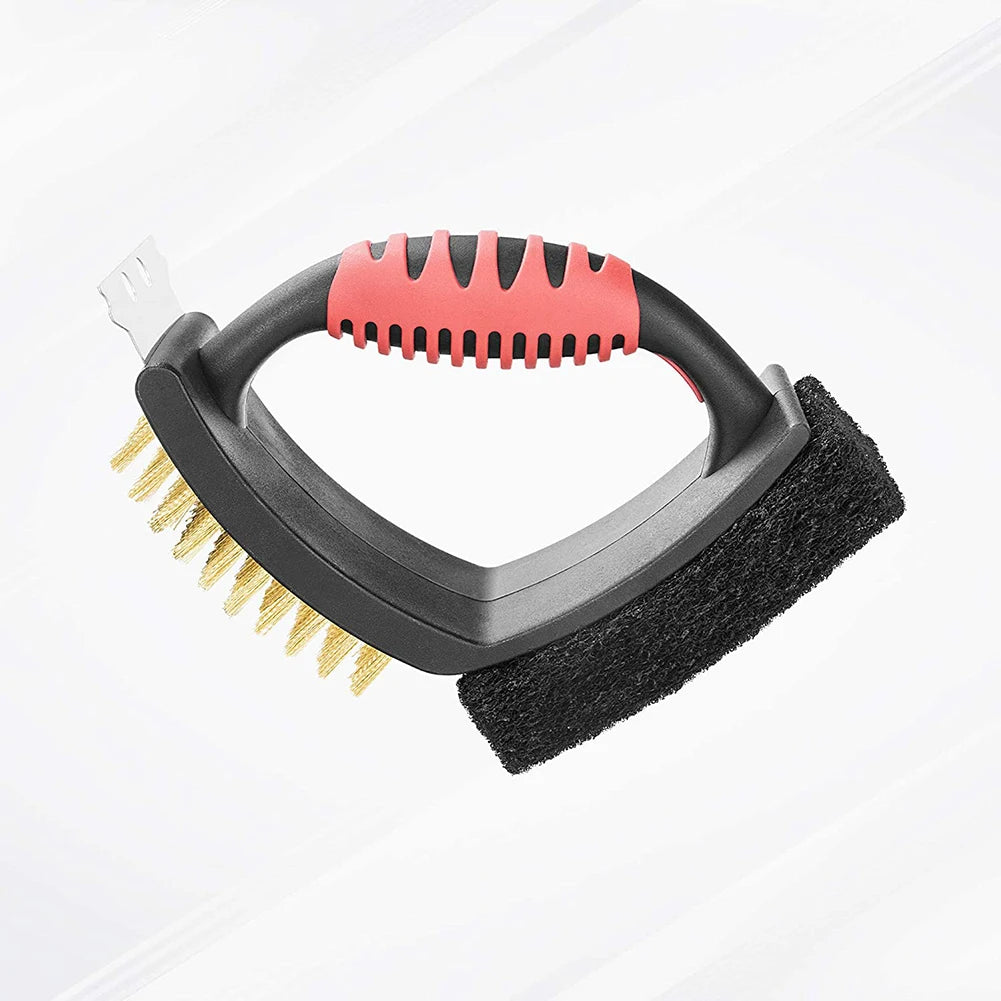 Grill Brush with Brass Bristles, Copper Scraper and Scouring Pad
