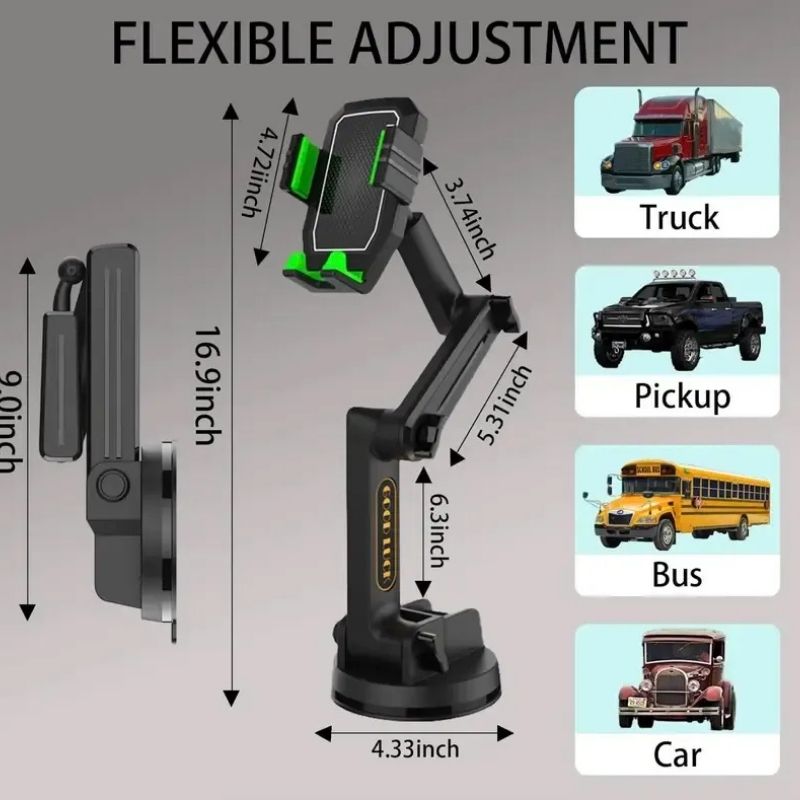 Vehicle Phone Mount with Gel Suction Cup and 16.9in Extending Arm, 360 Degree Rotation
