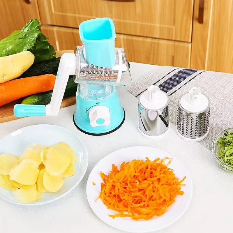 Rotary Vegetable Grater with Three Interchangeable Blades and Suction Base