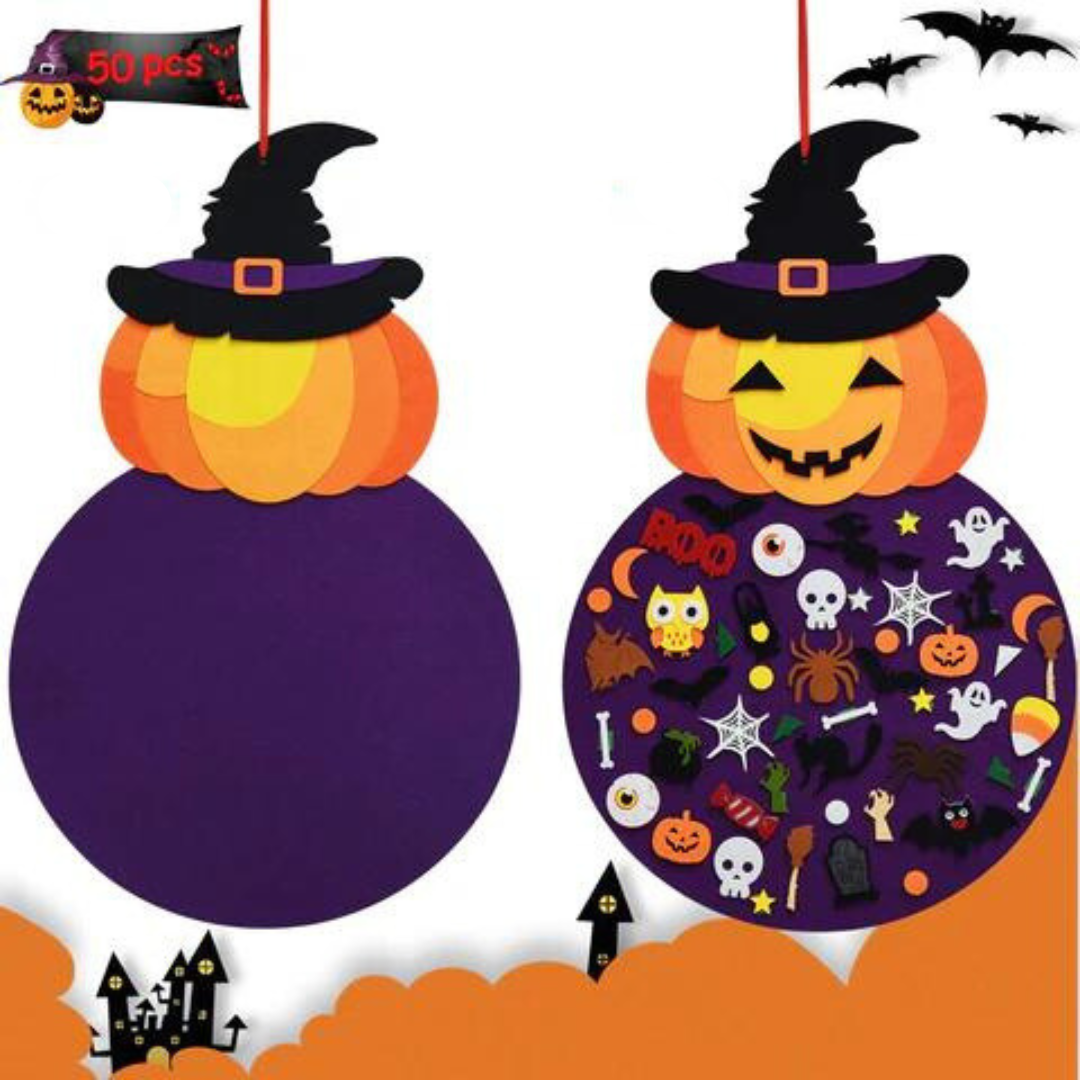 Halloween Felt Board with 50 Plus Pieces and Wall Hanging Design for Ages 3 Up