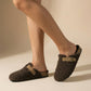 Womens Teddy Mule Slippers with Adjustable Buckle and Supportive Sole
