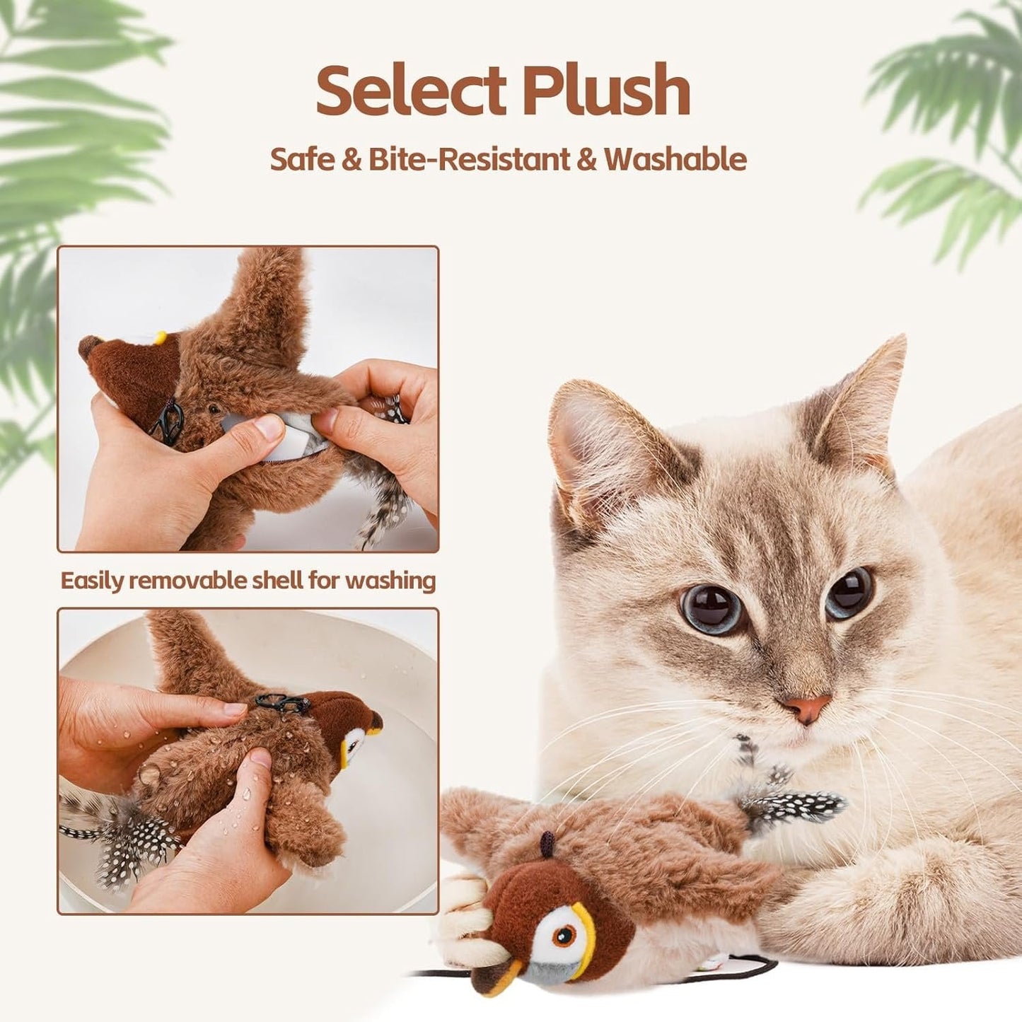 Interactive Cat Toy with Motion-Activated Chirps and USB Rechargeable, Catnip Pocket