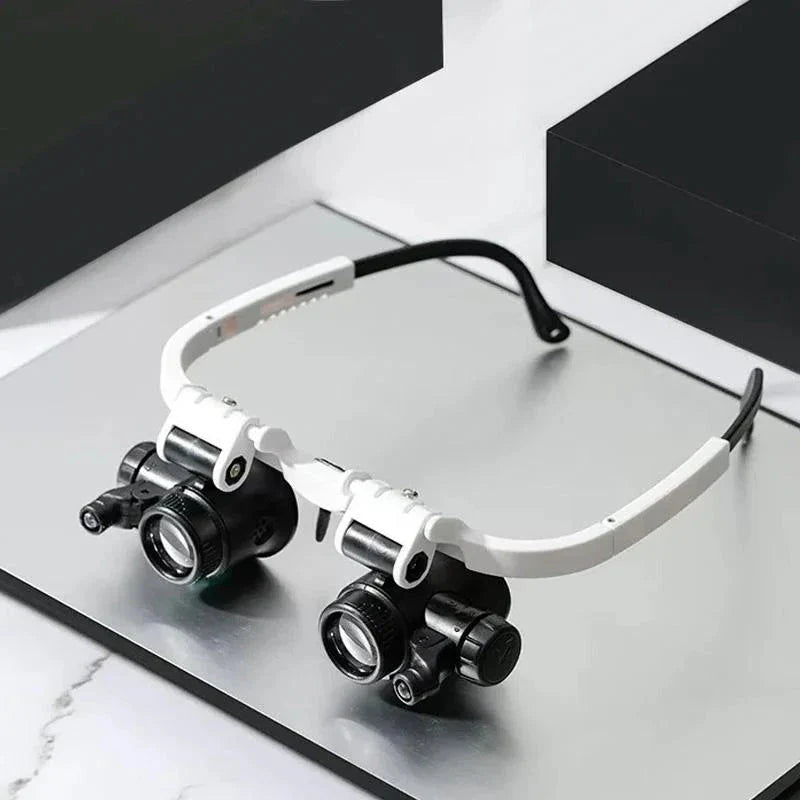 LED Magnifier Headset with Interchangeable 8x/15x/23x Lenses and Dual Adjustable LEDs