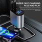 Car Charger with Dual Retractable Cables and Four Charging Ports