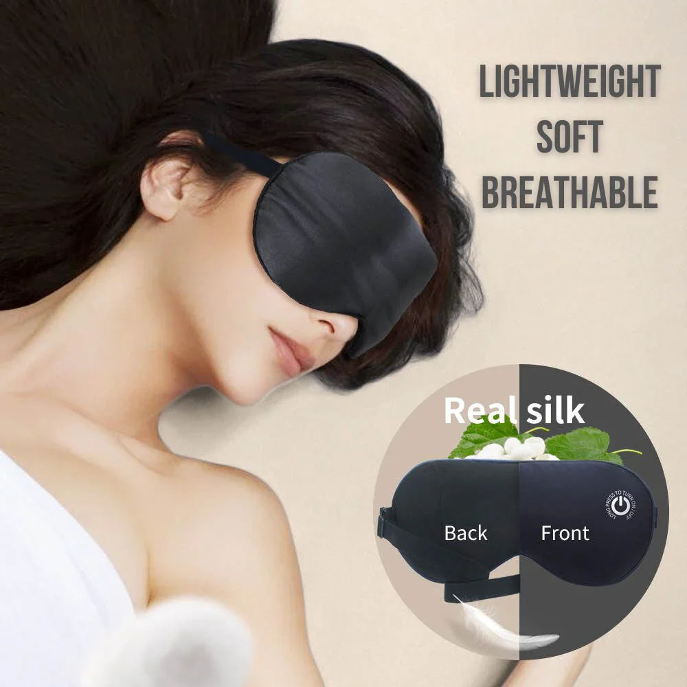 Heated Eye Mask with Rechargeable Battery and Gentle Vibration, Removable Silk Cover