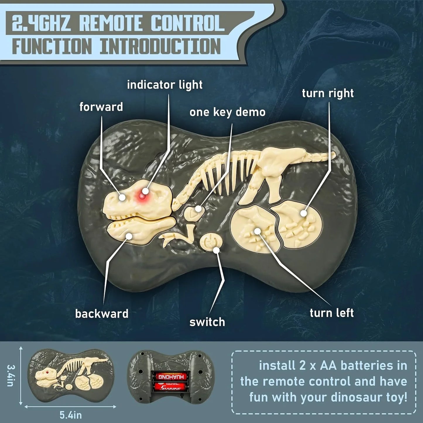 Remote Control Dinosaur Toy with Sound Effects and LED Lights, USB Rechargeable