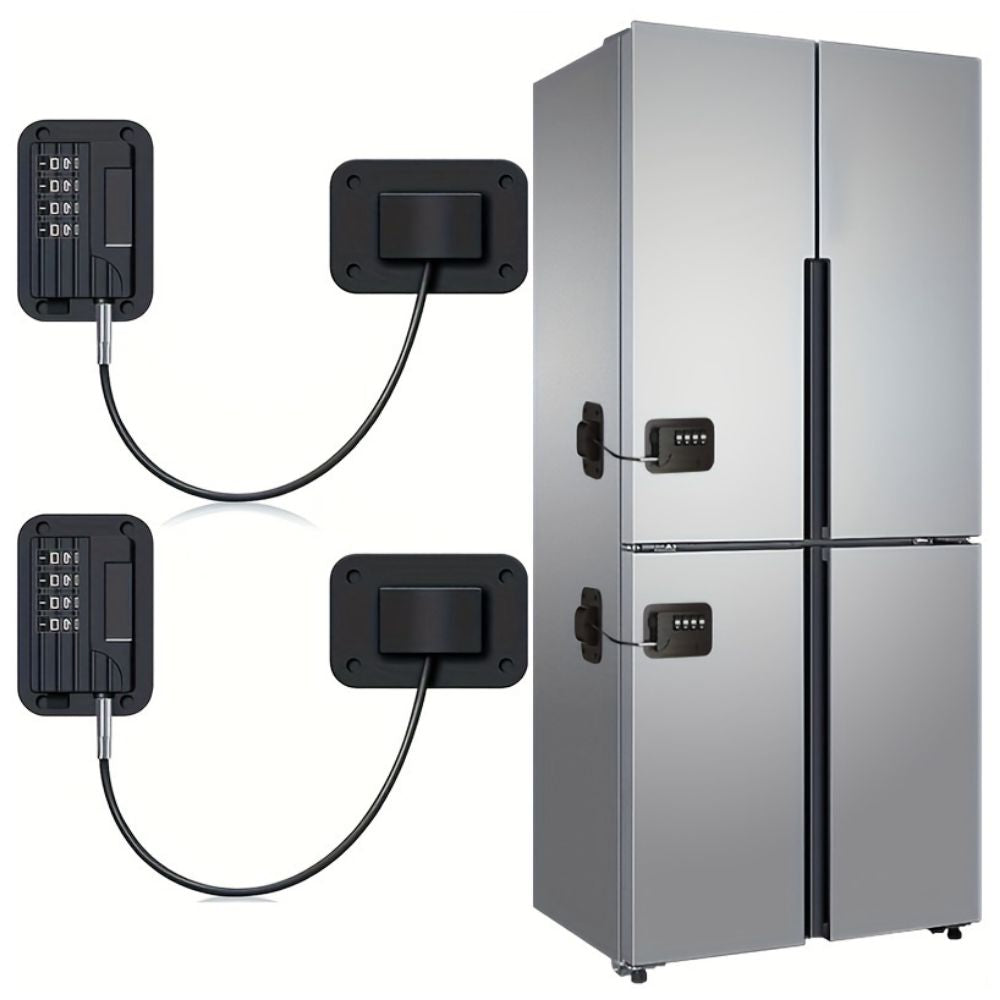 Password Protected Refrigerator Door Lock with Adjustable Strap and Adhesive Installation