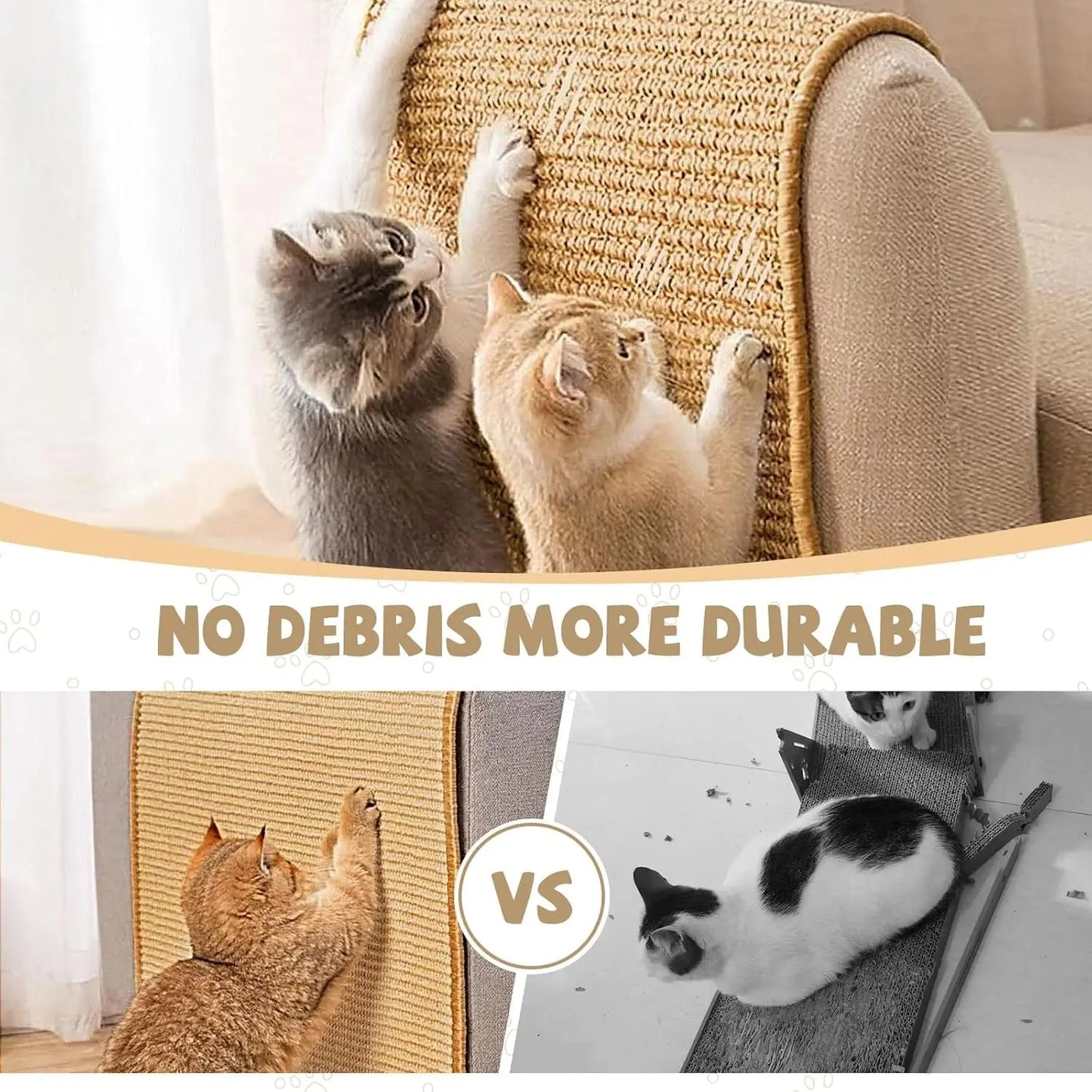 Sisal Scratcher Mat with Natural Fibers and Multi-Surface Mounting for Cats