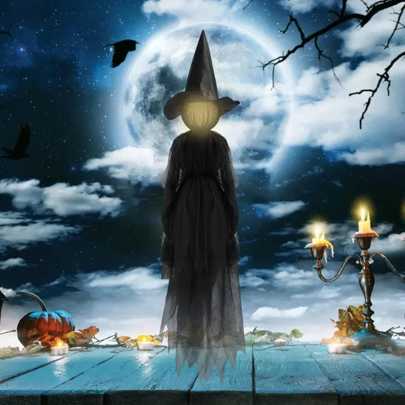 Glowing Witch Figures with Sound-Activated Sensors and Flickering Heads, Hand-Holding Formation