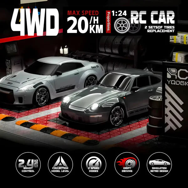 4WD RC Drift Car with Swappable Drift Tires and Rechargeable Battery, LED Track Lighting