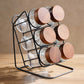 Spice Jar Set with Slanted Wooden Stand and Airtight Lids, 6-Piece