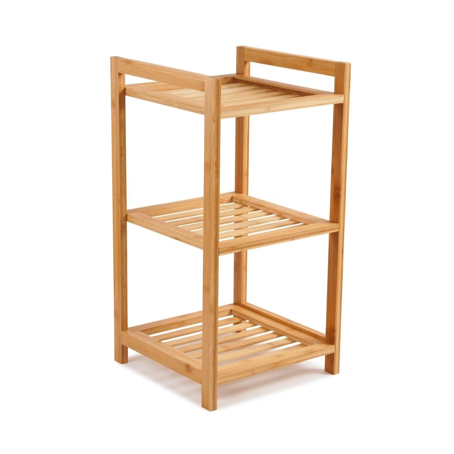 Bamboo Bath Rack with Three Open Shelves and Natural Wood Finish