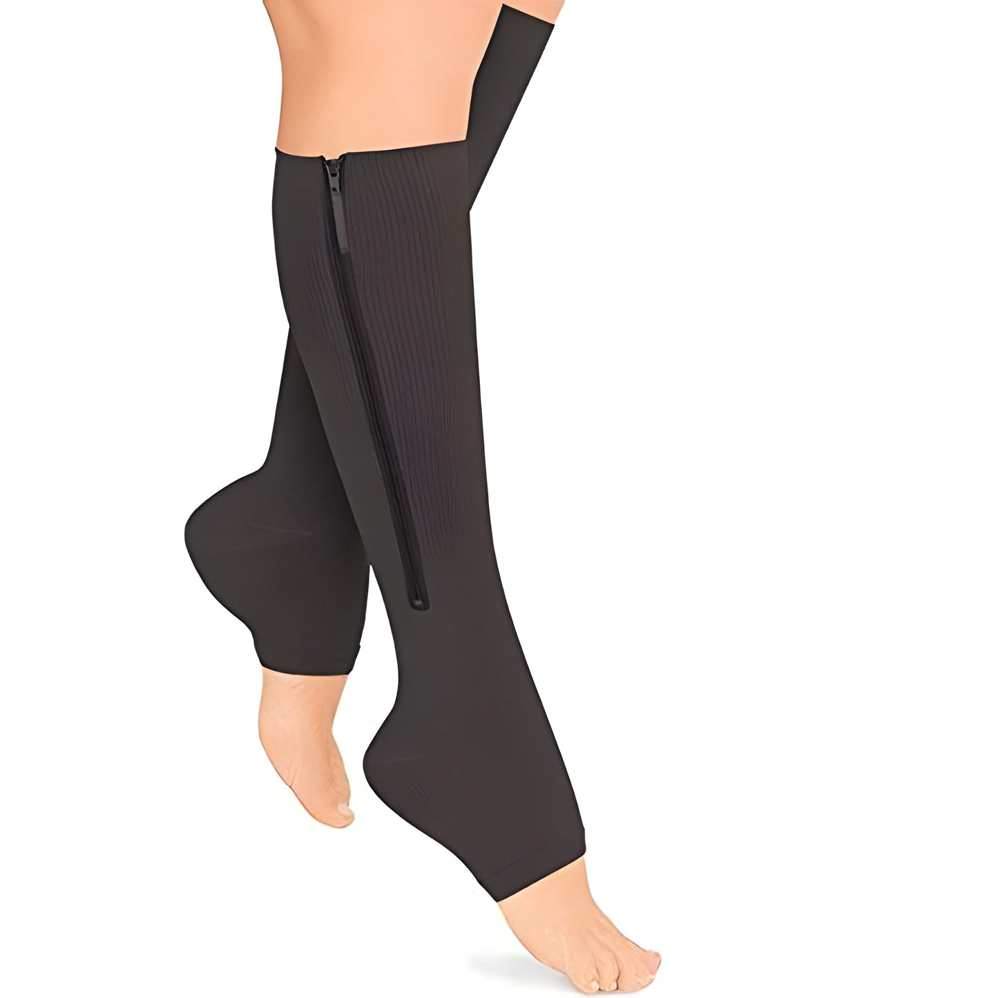Knee High Compression Socks with Side Zipper and Open Toe, 20-30 mmHg