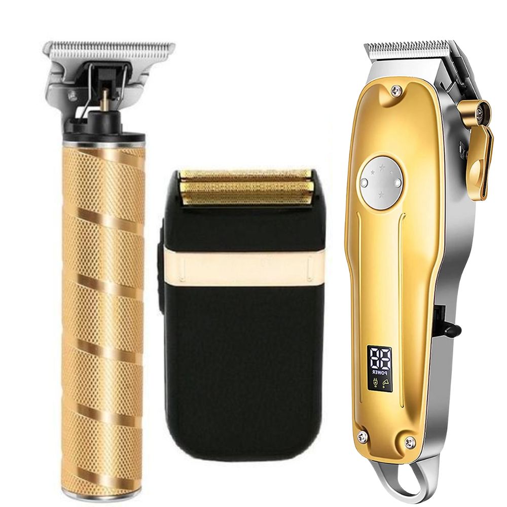 Professional Hair Clippers Cordless Set for Men Gold